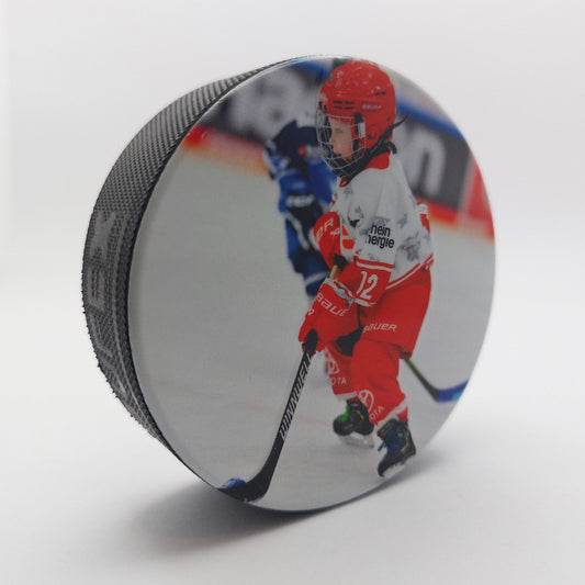 personalisierter Puck Eishockey mit Fotodruck Kind Eishockey